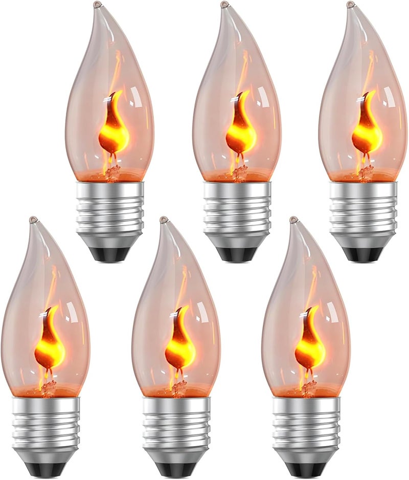 Hompavo Christmas Decorations, E26 Upgraded Flame Light Bulbs, Flickering Fire Light Bulbs Flame Candle for Christmas Halloween Party Patio Porch Home Indoor & Outdoor Decor - 6 Pack - Image 1